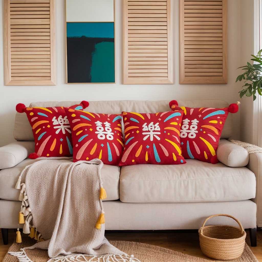 A Pair of Wedding Pillows, Festive Red Living Room Sofa, Newlywed Decoration Gift Pillow, Wedding Cushion, Wedding Room Decoration