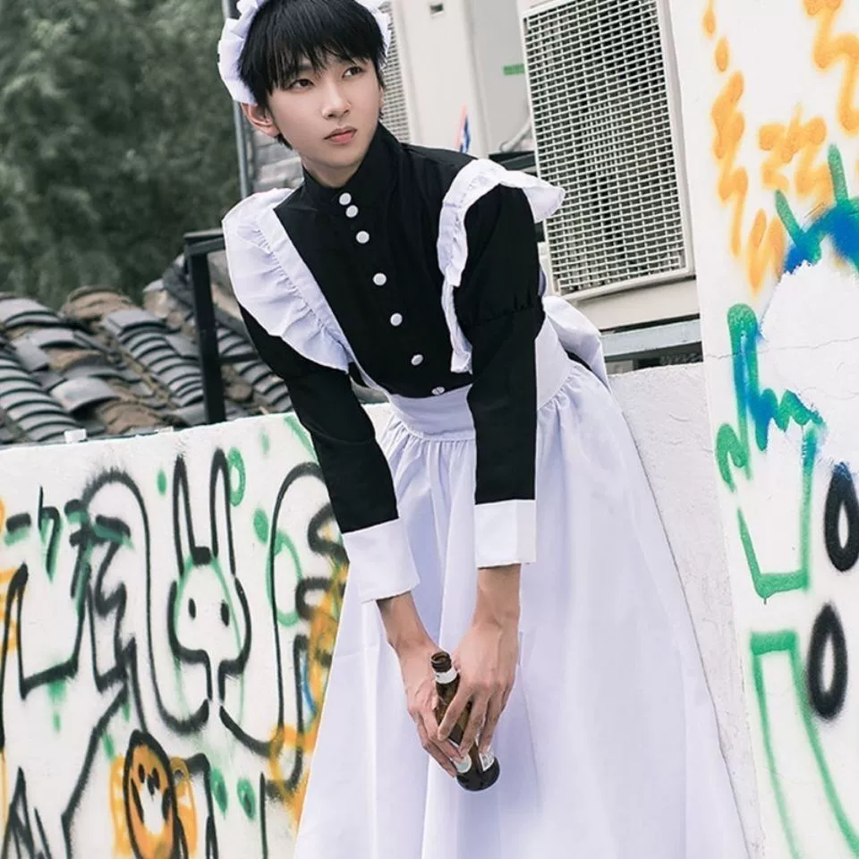 Платье горничной для мужчин в костюме косплей милое японское Lolita лоли черное женское бандитское повседневное