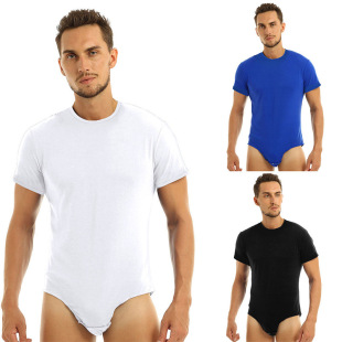 2025 Export New Short-Sleeved Round Neck Button Jumpsuit Men's Breathable Jumpsuit Home Pajamas Wish