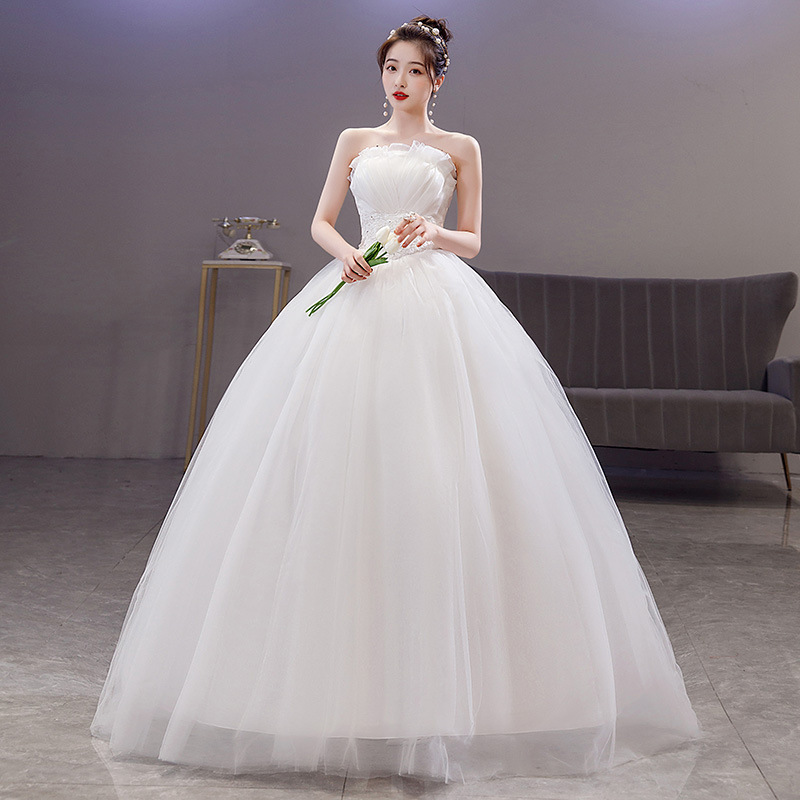 Abito da sposa francese leggero in stile foresta, servizio fotografico di viaggio, in raso bianco, senza spalline, sposa 2025, nuovo, semplice ed elegante, con cintura in vita_voghion.com
