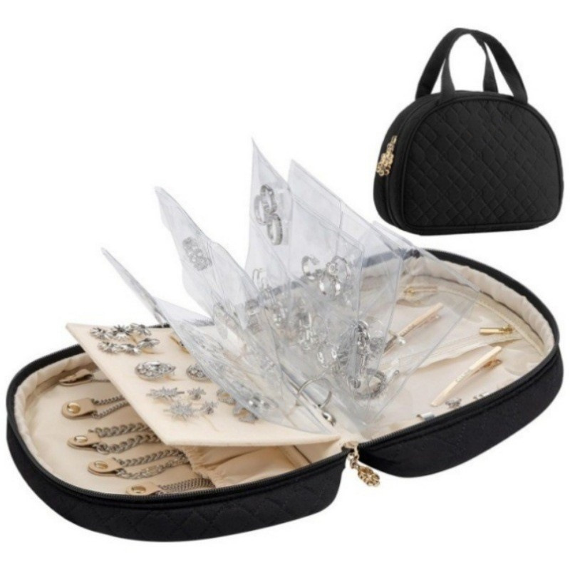 Inventario transfronterizo nueva joyería de viaje libro anillo carpeta con bolsas de joyería folleto transparente bolsa con cremallera