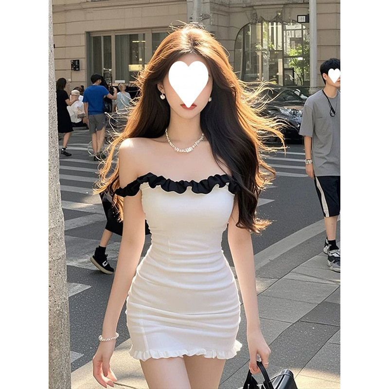 Korean Style Sexy High-End One-Shoulder Skirt, High-End Tube Top Dress, Women's Summer High-End Birthday Party Princess Dress