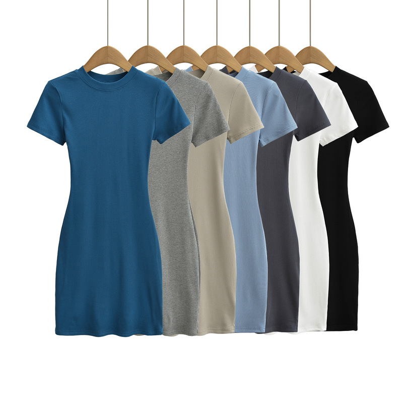 G007-2024 Early Spring New Slim-Fit Pure Color Hip-Hugging Short Skirt Sexy Sexy Elastic Round Neck Short-Sleeved Skirt G007-2024 Early Spring New Slim-Fit Pure Color Hip-Hugging Short Skirt Sexy Sexy Elastic Round Neck Short-Sleeved Skirt
