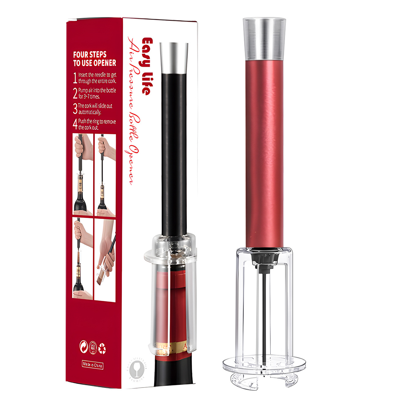 빨간색 ABS 막대 알루미늄 헤드 공기압 병따개