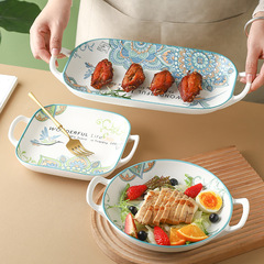 雙耳盤子菜盤烤箱微波爐陶瓷盤家用特別好餐盤大號長方蒸魚盤碟子