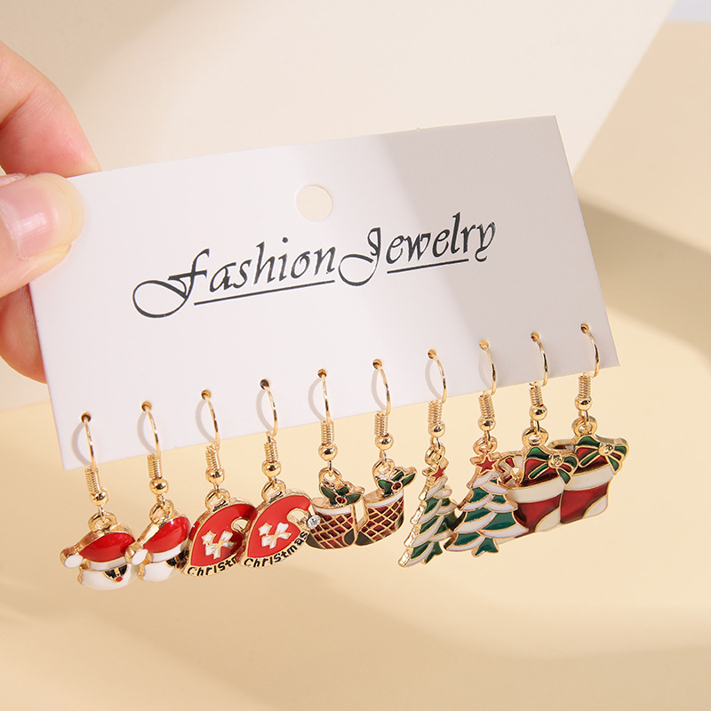 Fashion Christmas Tree Santa Claus Christmas Socks Alloy Enamel Womenu0027S Drop Earrings 1 Set