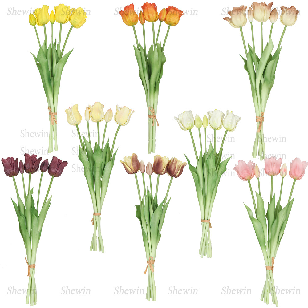 Flor de tulipanes Gloren suave PE silicona suave humectante sensación de 5 flores falsas de tulipanes de comercio exterior encontrar fábrica