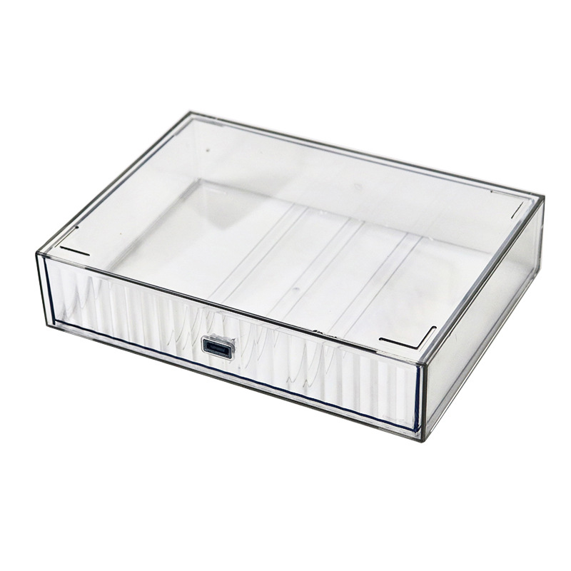 Caja de almacenamiento de escritorio rayada transparente de aspecto alto de múltiples capas de montaje-Cuenta de mano libre artículos diversos de gran capacidad de acabado