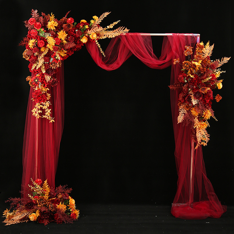 結婚式の道具の青い結婚式のシミュレーションの花の列の花の三角の花の列は造花の舞台の装飾の大きい赤色を配置します。|undefined