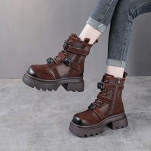 夏季新款头层牛皮透气网面马丁靴欧美帅气高帮凉靴真皮厚底凉鞋女