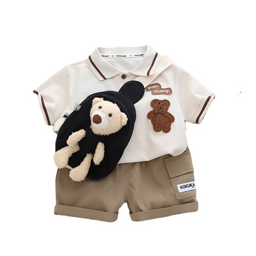 Boys Summer Suit  New Baby Cute Polo Shirt Short Sleeve Summer Children Cartoon Casual Two-piece Set