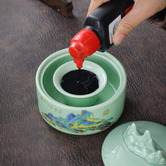 Wholesale ceramic non-drying ink pool multi-functional hot pot ink inkstone with lid ink bowl millstone four treasures of study calligraphy supplies