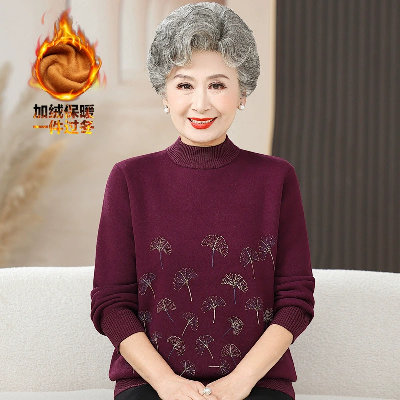 Люди среднего и пожилого возраста осенью и зимой плюс бархатный толстый свитер женский 60-летняя мама с половинным воротником бабушка теплая нижняя рубашка
