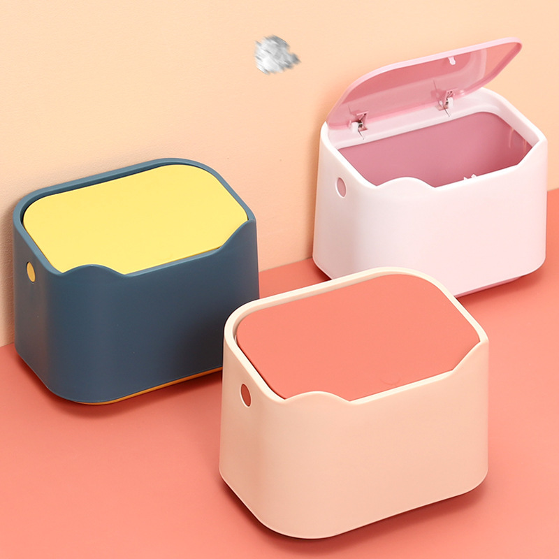 Push-type desktop trash can with lid cute household small garbage can sundries storage box can be made into tissue box