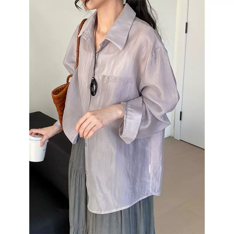 那末 春夏爱穿！83天丝微透衬衫外套女宽松薄款防晒衫上衣5011