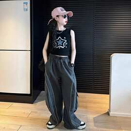 2025新款女童阔腿裤洋气宽松女孩中大童夏季薄款工装裤休闲速干裤