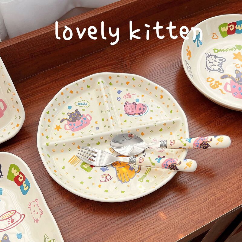 かわいい漫画の見栄えの良いシンプルな分割ディナープレート、ハイエンドの家庭用朝食プレート、インスタイルのセラミック分割ディナープレート|undefined