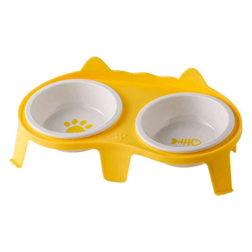 Миска для кошек керамическая миска для корма для кошек миска для домашних животных наклонная Защита рта шейный отдел позвоночника Антидетонационная двойная миска для кормления питьевой воды Встроенная