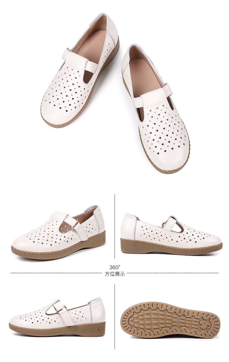 Dép sandal nữ da thật đế mềm thoáng khí, giày lỗ mùa hè — Đỏ rượu chi tiết 24