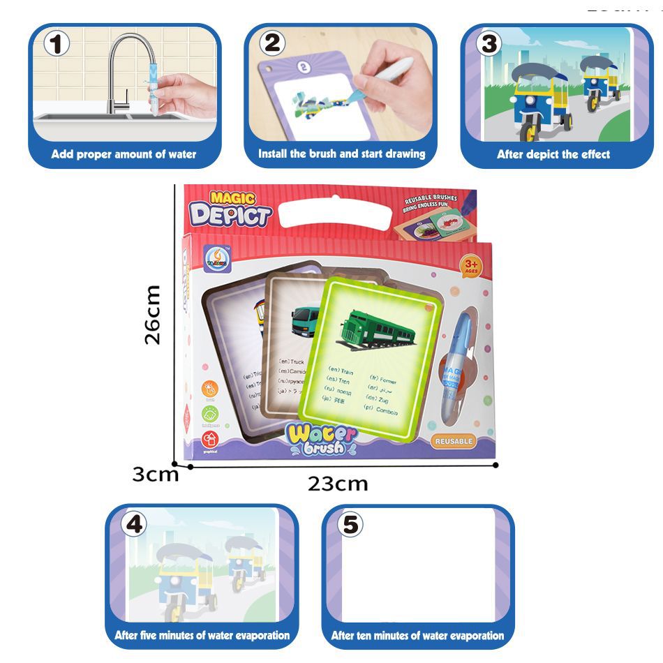 Tarjeta de pintura de agua para niños tarjetas de pintura de agua juguetes de transporte tarjetas de graffiti