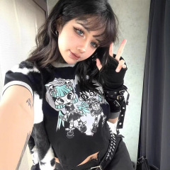 二次元甘酷亜文化tシャツ女性夏の新作は半袖街頭ギャルの短い上着の女性ins潮をつなぎ合わせます。