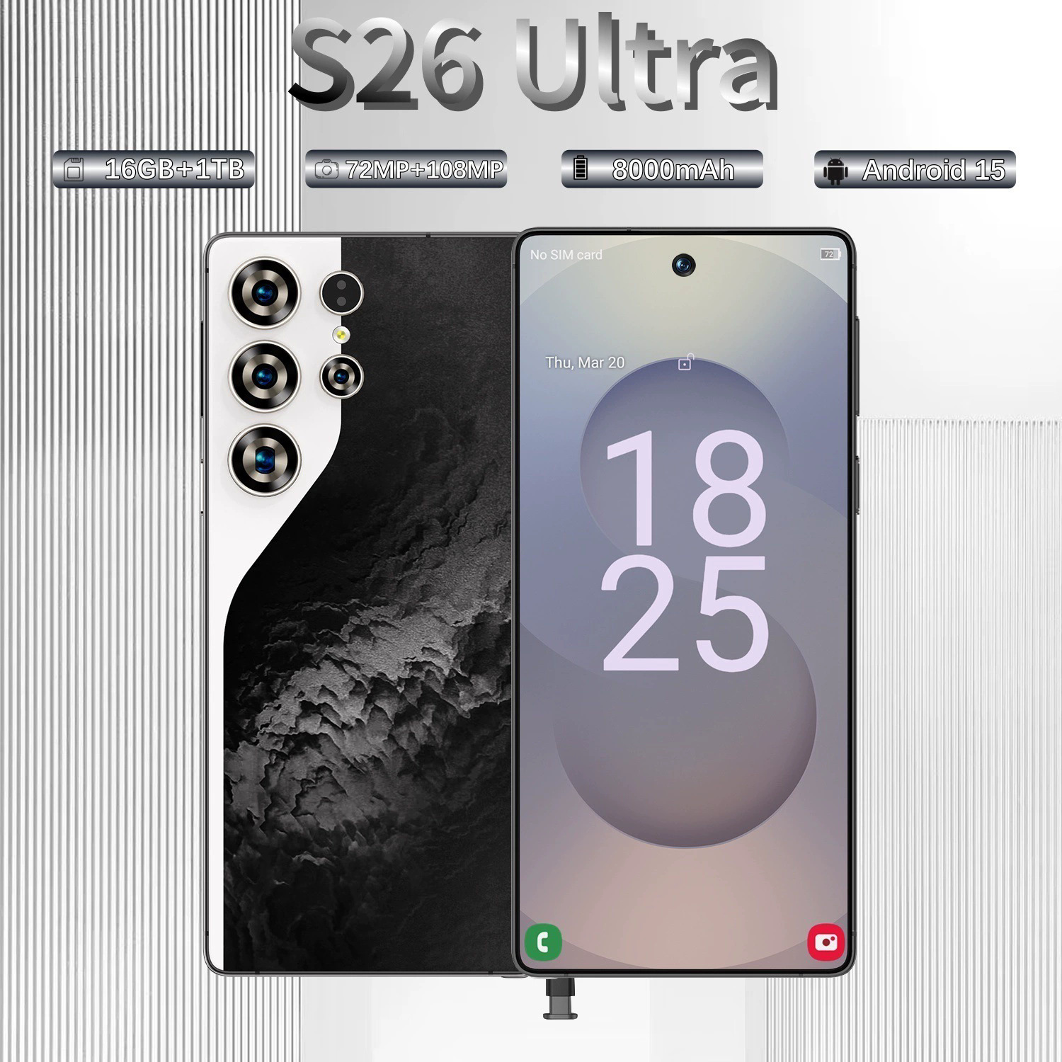 S26 Ultra Foreign Trade Hot Model 7.3inch High-Definition Screen Android Smartphone 16+1t True 4g Full Network Ready Stock