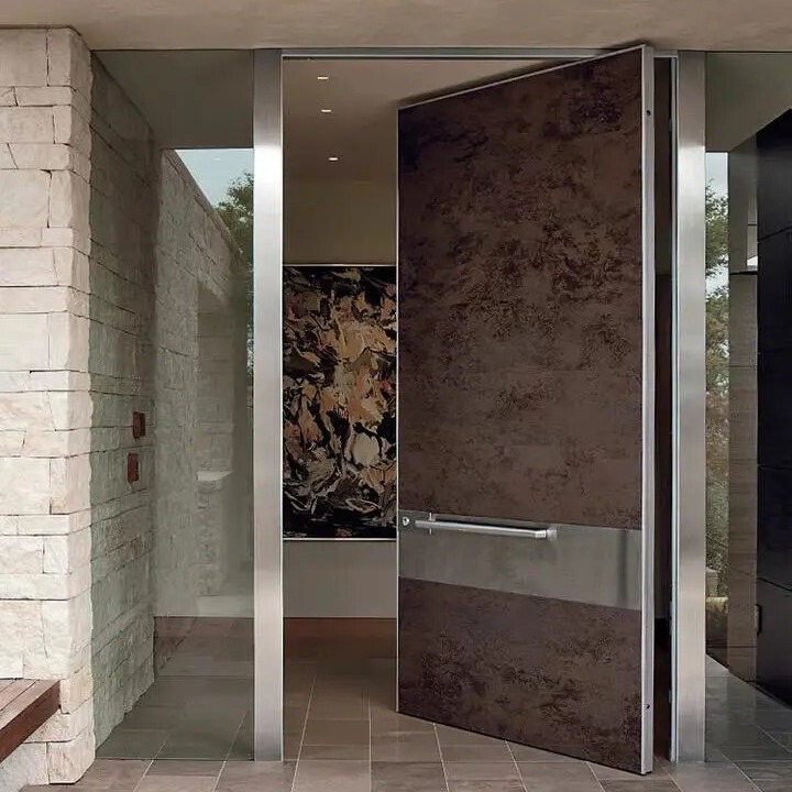 Luxury Wood-Grain Anti-Theft Large-Sized Pivot Entry Door for Villa, Made of Rock Slab, for Export