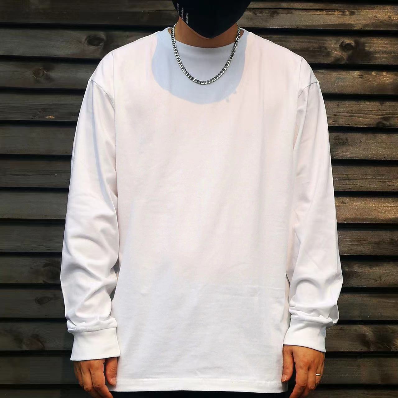360g重ポンド純綿tシャツ男性長袖純色シャツゆるい上着男性白色シャツ潮INS