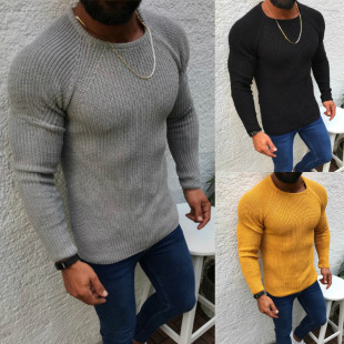 2025 Amazon Cross-Border Autumn and Winter European and American Slim Long-Sleeved Round Neck Pullover Knitwear Tops for Men
