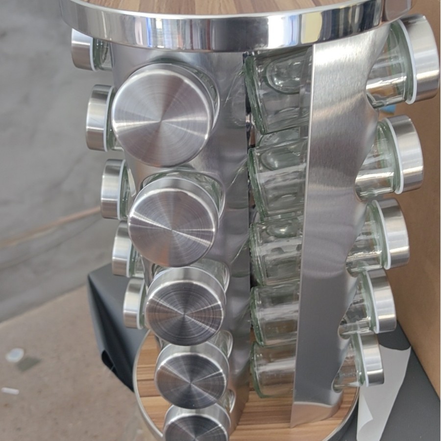 Juego de 12 Frascos de Vidrio para Condimentos con Soporte Giratorio, Cabeza Cuadrada Negra, Cabeza Redonda, Acero Inoxidable