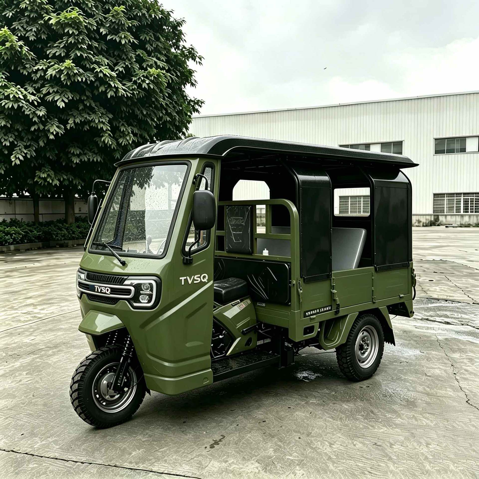 Dudu Car Manufacturer, Three-Wheeled Passenger Vehicle, Fuel-Powered Three-Wheeler for Passenger Transport, Tourist Vehicle for Scenic Spots, Military Green Model