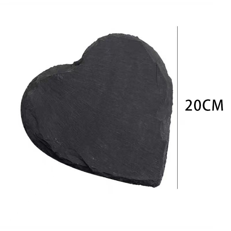 Fábrica al por mayor de estilo europeo en forma de corazón Placa de posavasos pizarra negro natural roca montaña almohadilla de aislamiento térmico de Esquisto