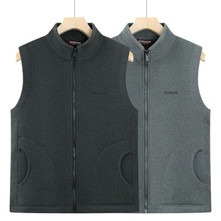 Middle-aged and elderly men's vest 2024 new winter fleece-lined sleeveless waistcoat dad fleece warm vest jacket