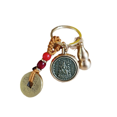 Brass Wu Fu Caishen Zhao Gongming Turning Twelve Zodiac Keychain, Lucky Animal Pendant for Own Year