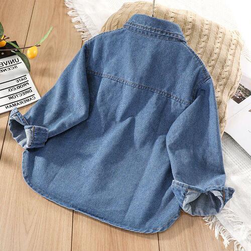 Boys' denim shirt stylish children's long-sleeved shirt Korean version middle and large children spring boys' Hui Ba Ji season top