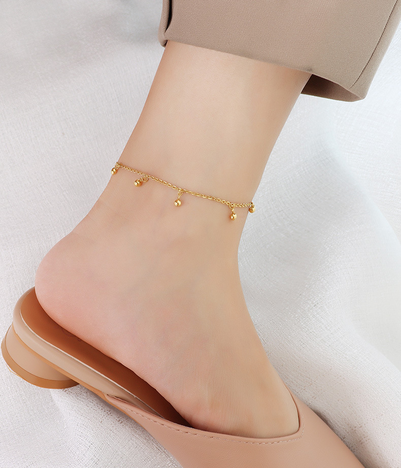 Japanese And Korean Ins Style Simple Fashion Round Beads Anklet Titanium Steel Plated 18 Gold Fashion Trend Round Beads Anklet Ornament S080 display picture 8