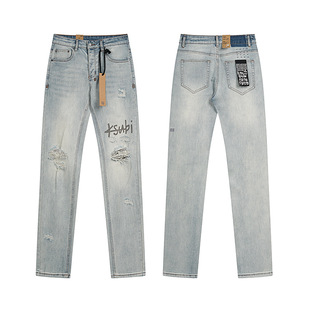 Cross-Border European and American Export Wholesale Spring and Summer New Amiri Slim-Fitting Stretch Jeans for Couples, Same Style for Men and Women