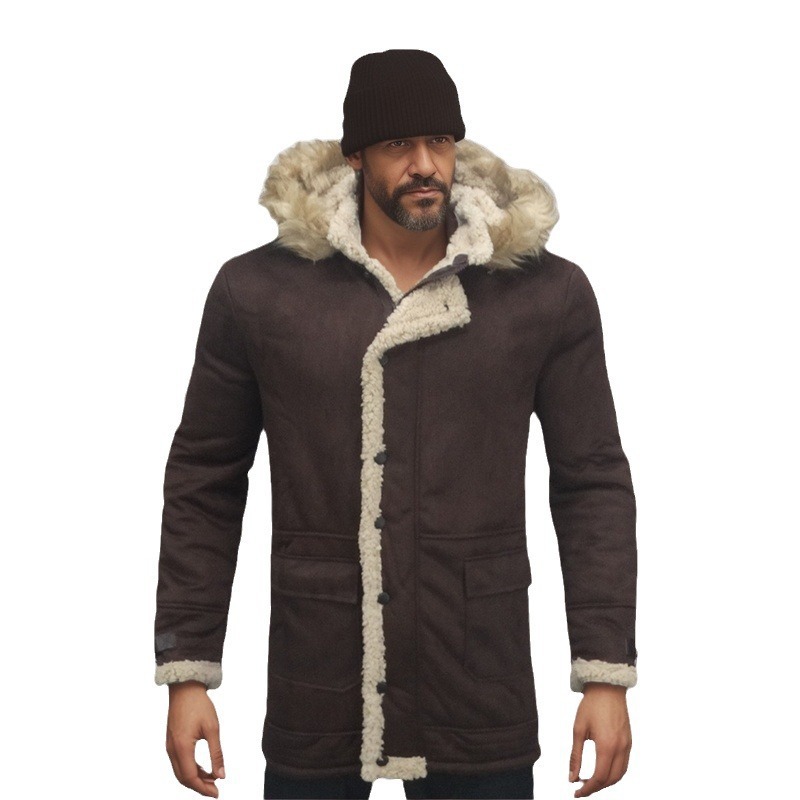 Produs nou de iarnă 2024: Palton bărbătesc integrat din piele și blană, jachetă din piele întoarsă îngroșată_voghion.com