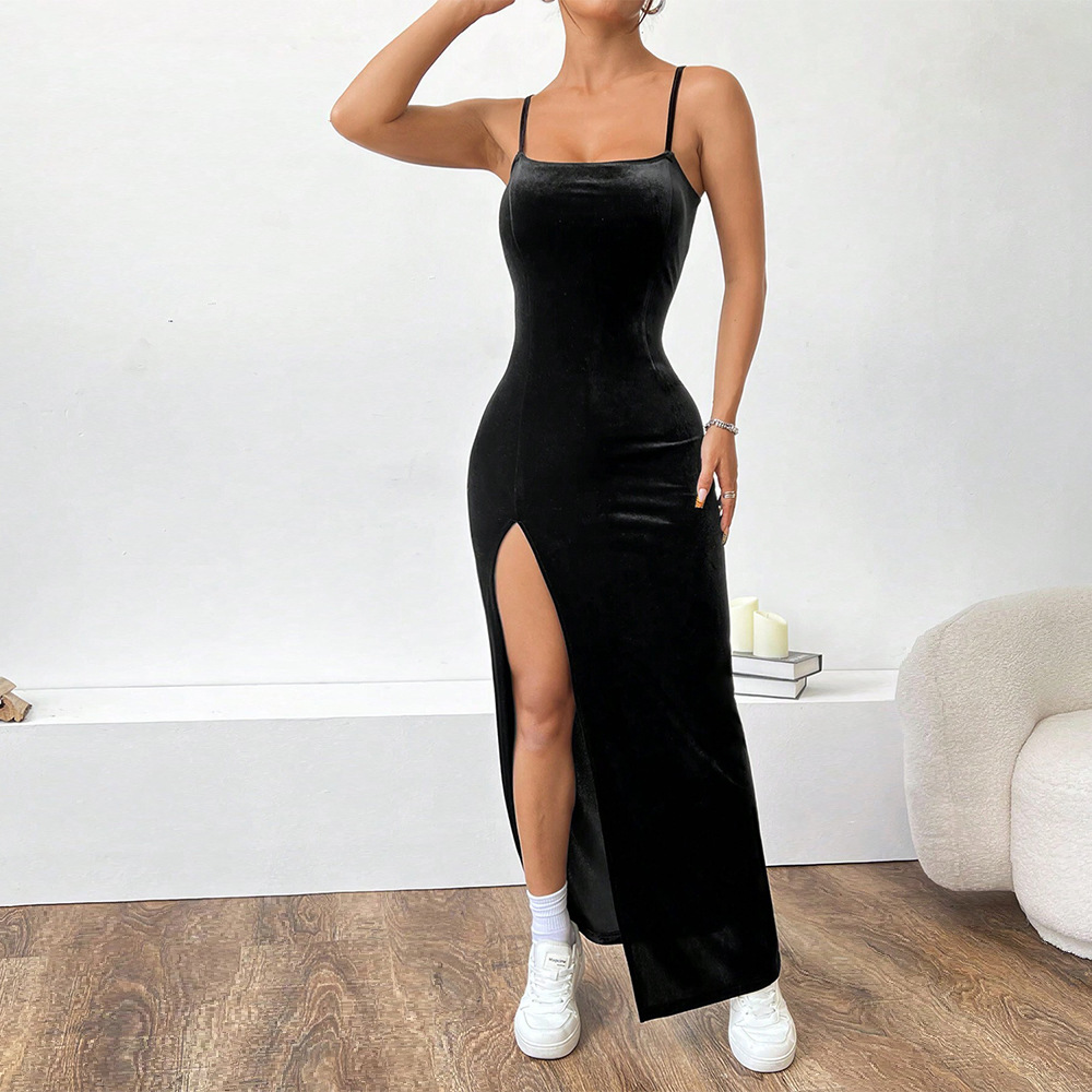 Sexy Sweetheart Cami Dress High Waist Slit Design Slim Fit Mid Length Autumn Winter Fashion Wholesale Available