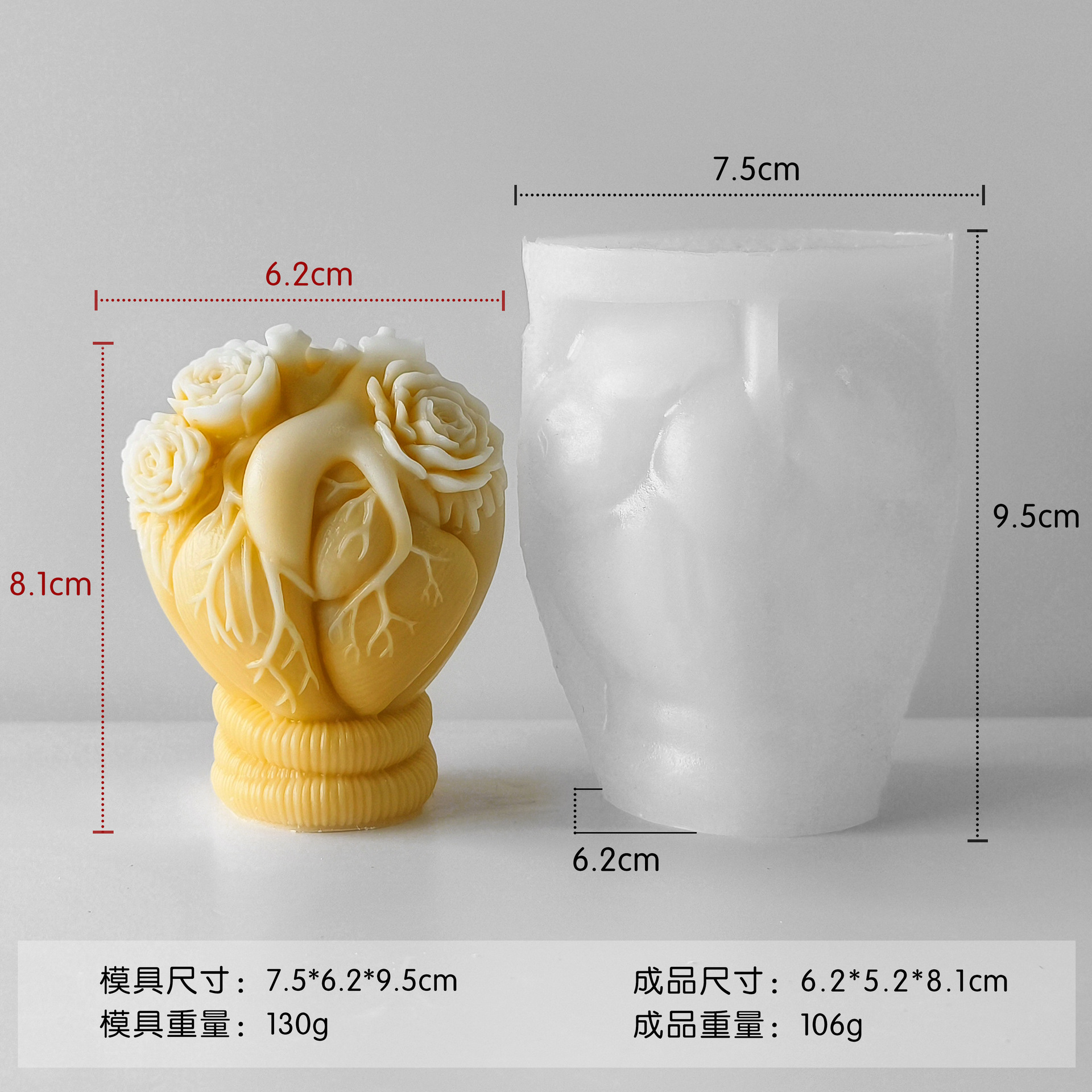 Jiahui Mei corazón molde de cera de banana diy vela hecha a mano cristal adorno goteo