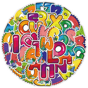 52 Children's Cognitive Dinosaur English Alphabet Sticker Paper Bag Computer Mobile Phone Decoration Sticker Waterproof Creative DIY Sticker