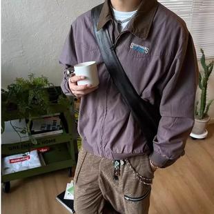 American Style Autumn and Winter Purple Baseball Suit Coat Spring and Autumn New Embroidered Lapel Vintage Work Jacket Casual Top