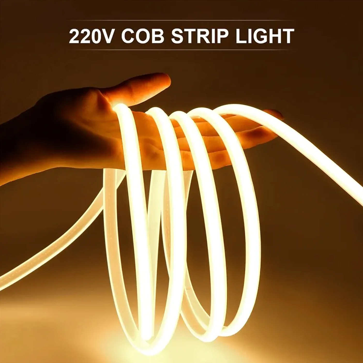 220V High-Voltage COB LED Strip Light with 288 Lamps, White and Warm White, High Lumen