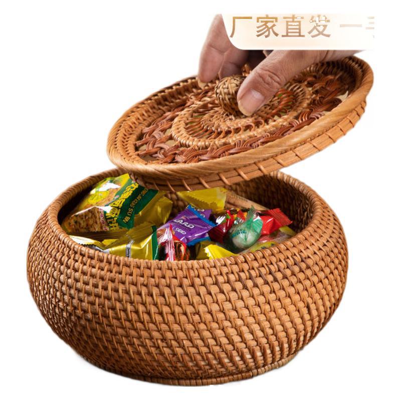 Vietnam caña trenzada canasta de almacenamiento hueco dulces de boda frutas secas galletas bocadillos sala de estar casera almacenamiento canasta tejida a mano