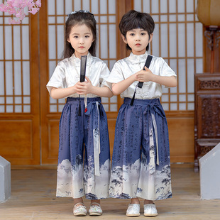 Boys and Girls Baby Hanfu Set New Chinese Style Kindergarten Ancient Costume Graduation Photo Mid-Autumn Festival Summer Elementary School Student Children's Day Performance Outfit