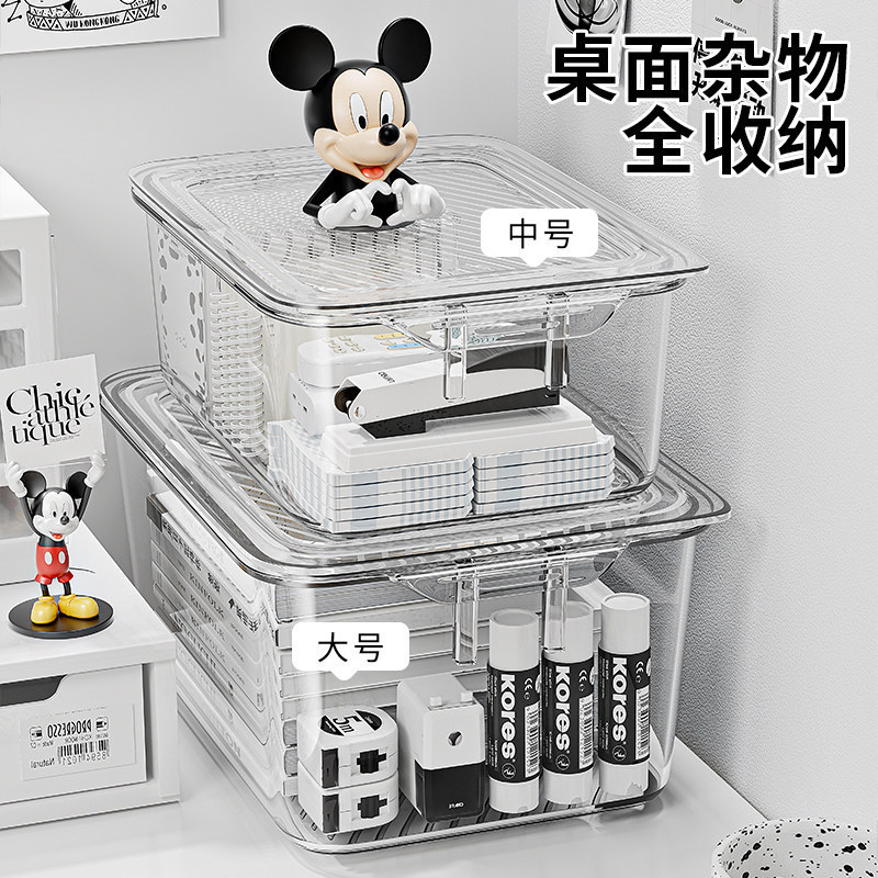 Desktop Storage Box, Acrylic Storage Box, Transparent Dust-Proof with Lid, Organizer for Office Desk Stationery, Desk Small Items