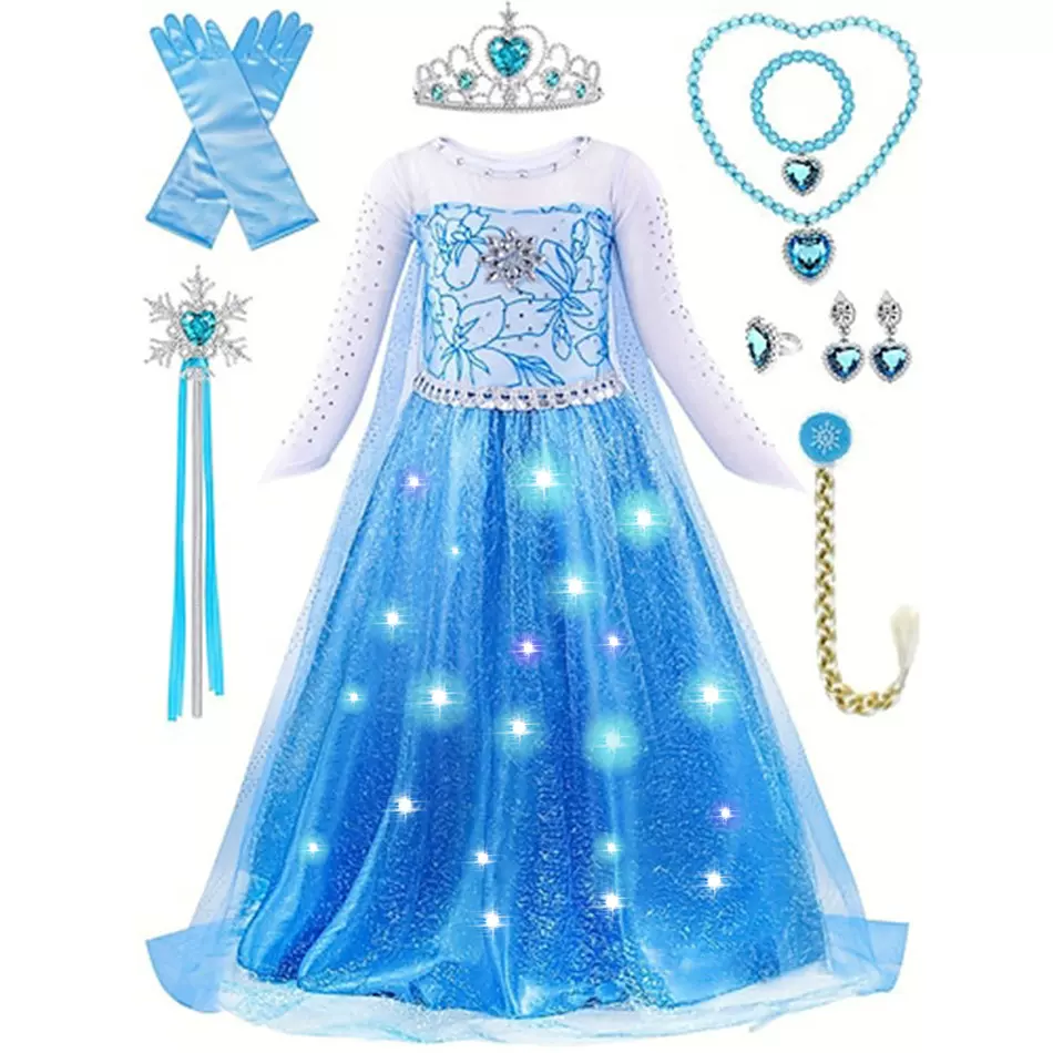 万圣节爱莎公主裙子艾莎礼服冰雪奇缘elsa连衣裙长袖纱裙女童服装