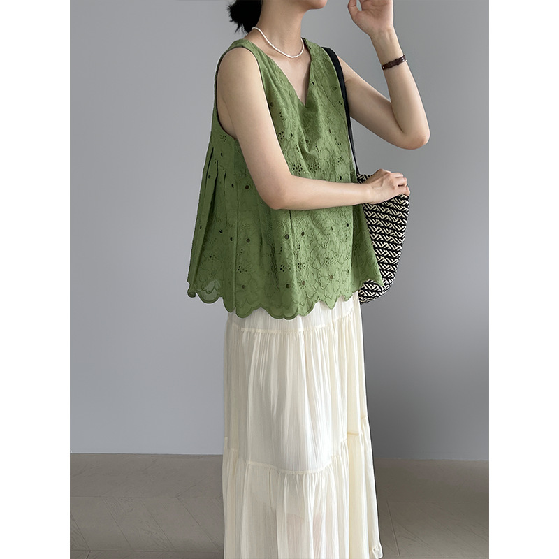 Jiangzuo French Retro New Sleeveless Lace Vest Pullover New Doll Shirt Elegant Shirt Women's Summer 2285 Jiangzuo French Retro New Sleeveless Lace Vest Pullover New Doll Shirt Elegant Shirt Women's Summer 2285