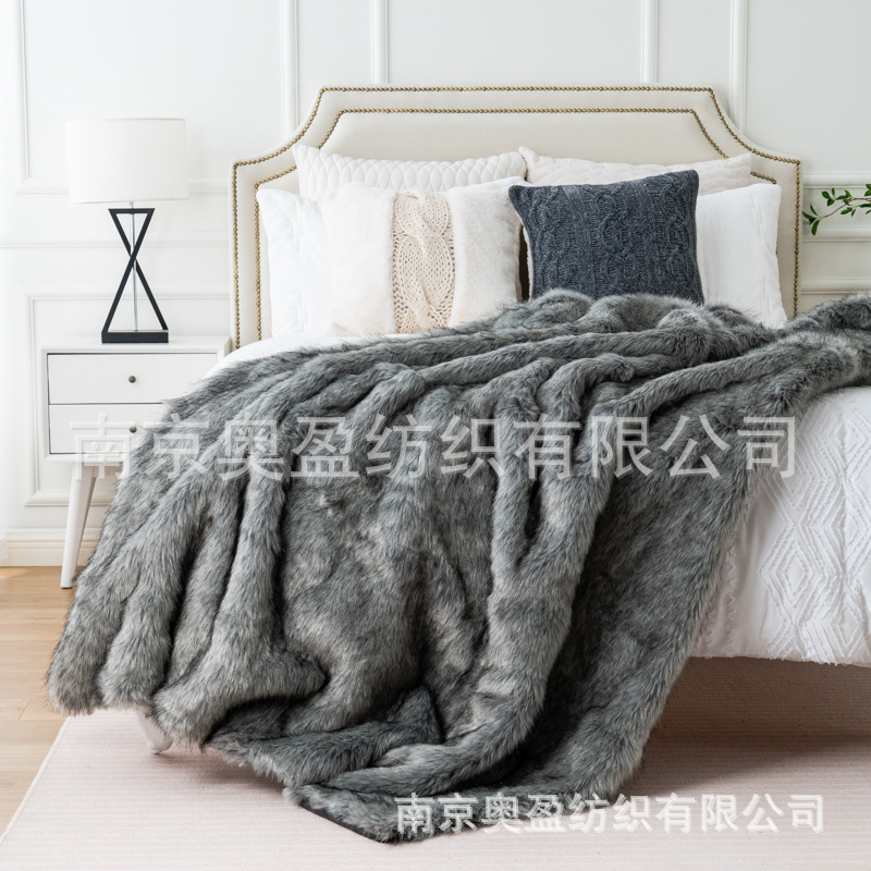亚马逊毛毯子高档仿狐狸毛毯简约ins风人造皮草毛毯绒毯床尾搭毯|undefined