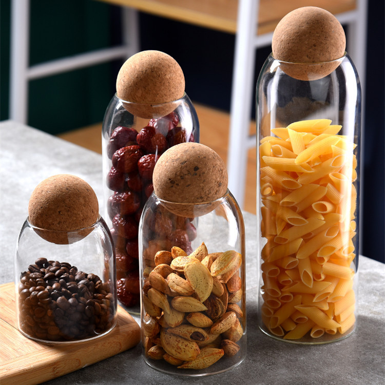 Recipiente de vidrio sellado para té con tapón de corcho, botella de almacenamiento de tubo recto, frasco de almacenamiento de granos, hermético y que conserva la frescura.